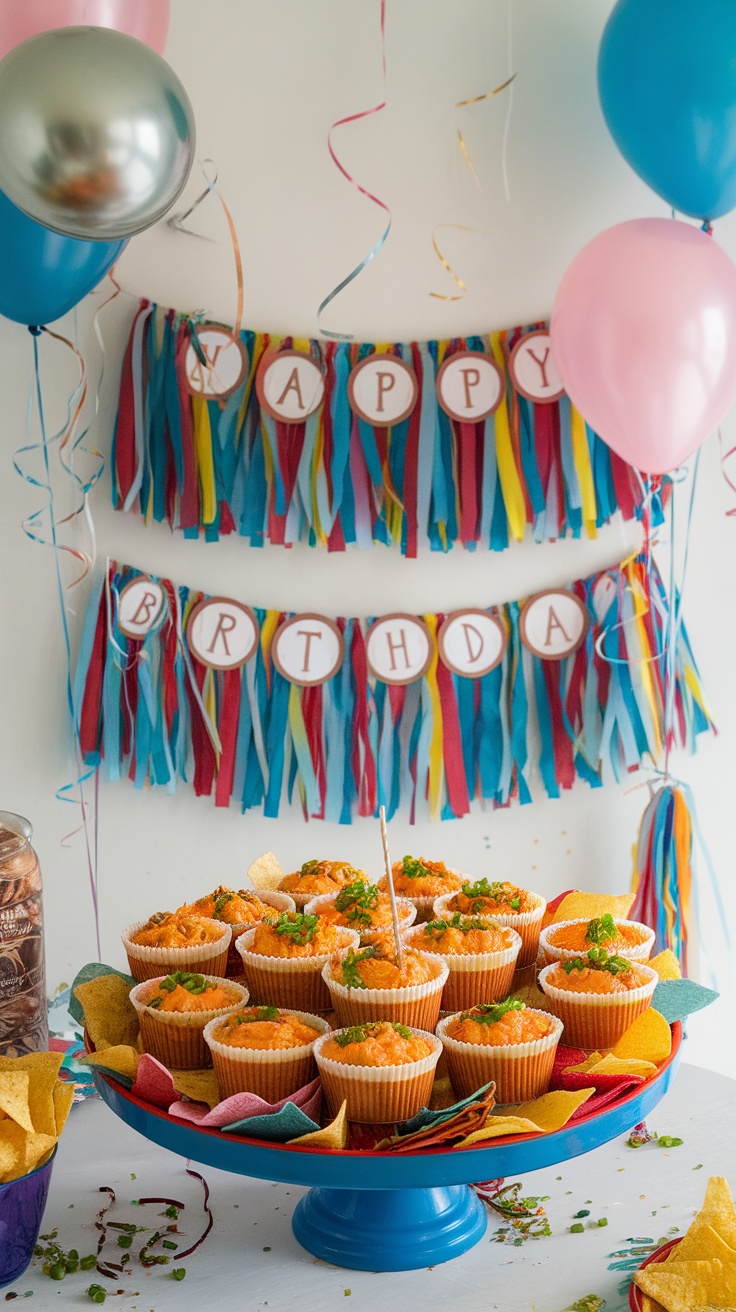 Buffalo Chicken Dip Cups served on a colorful platter