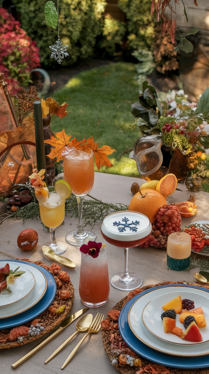 Colorful cocktails and elegant table setting for a seasonal cocktail party