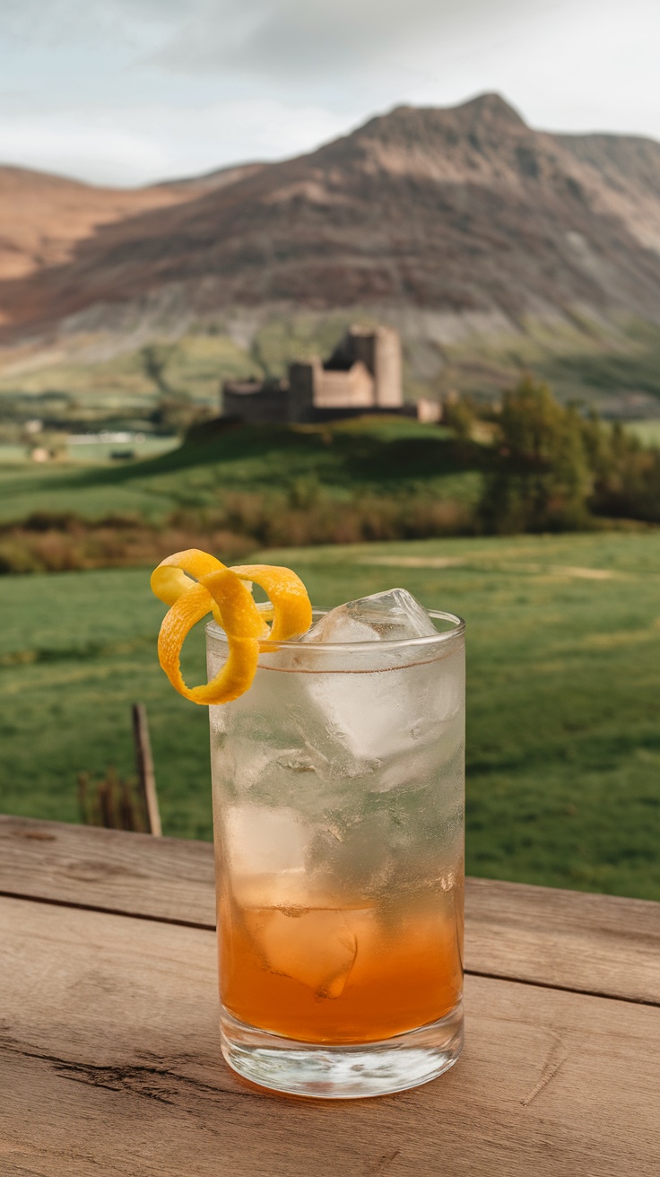 Highland Highball cocktail with a lemon twist