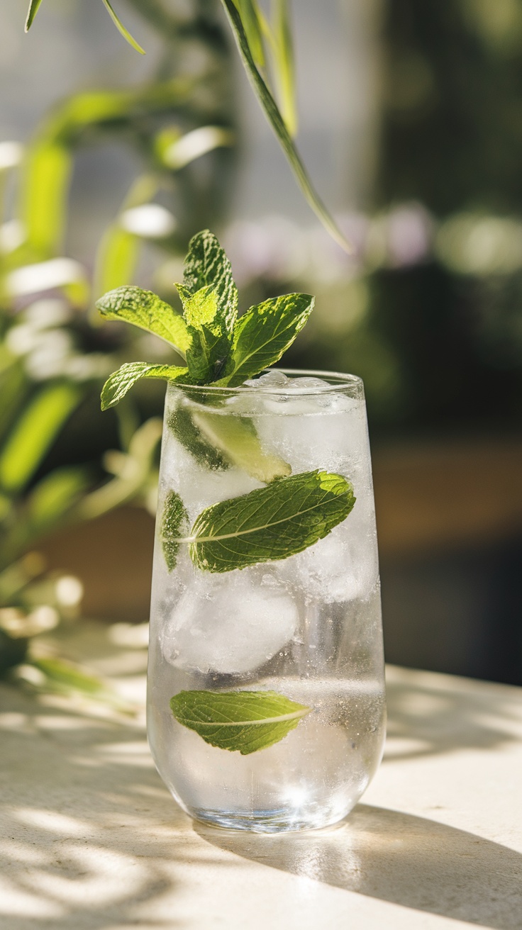 A refreshing Hugo Spritz cocktail with mint leaves