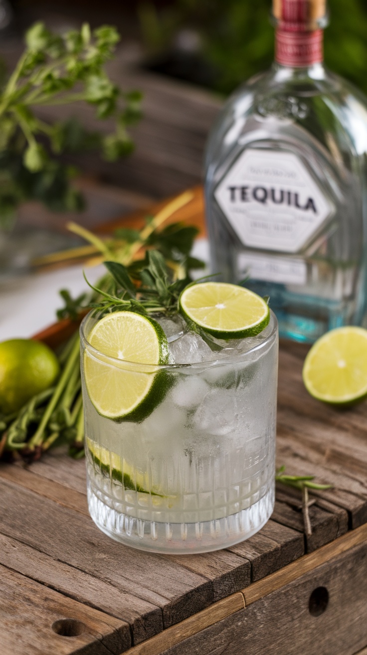 A refreshing Ranch Water cocktail with lime, served in a glass.