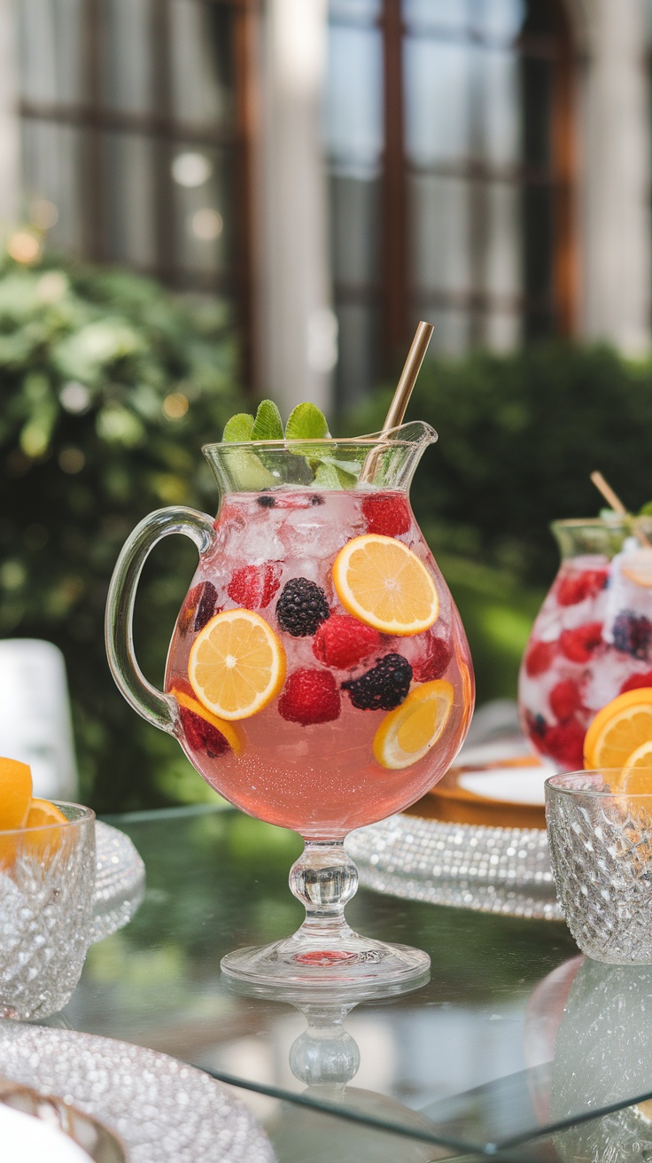 A refreshing Rosé Prosecco Punch with berries and citrus fruits.