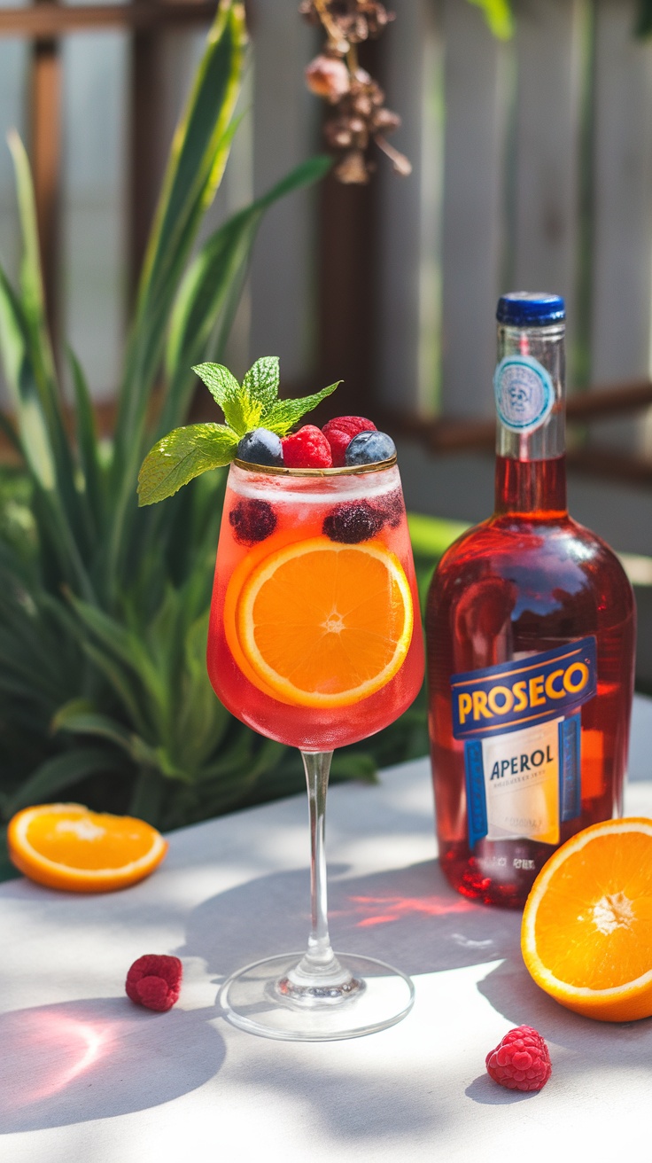 A refreshing Summer Berry Spritz cocktail with fresh berries and orange slices, garnished with mint.