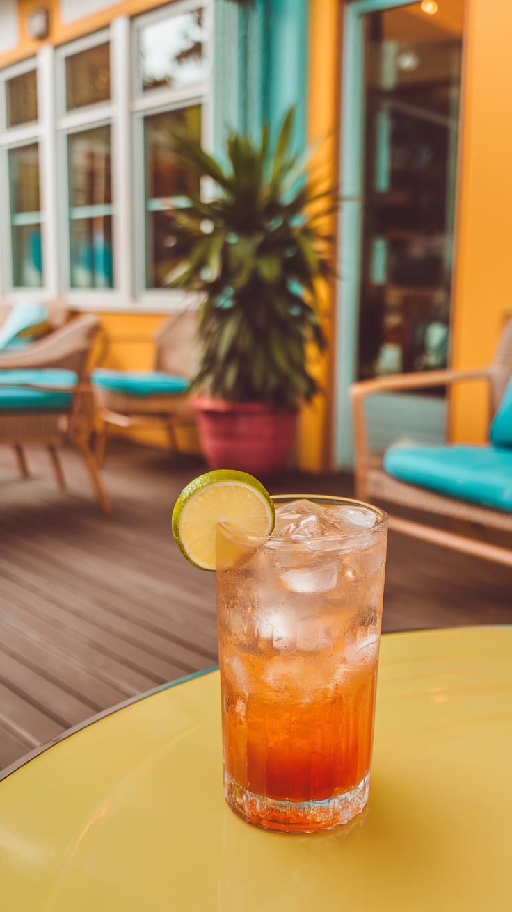 A refreshing tequila soda served in a glass with ice and a lime wedge.