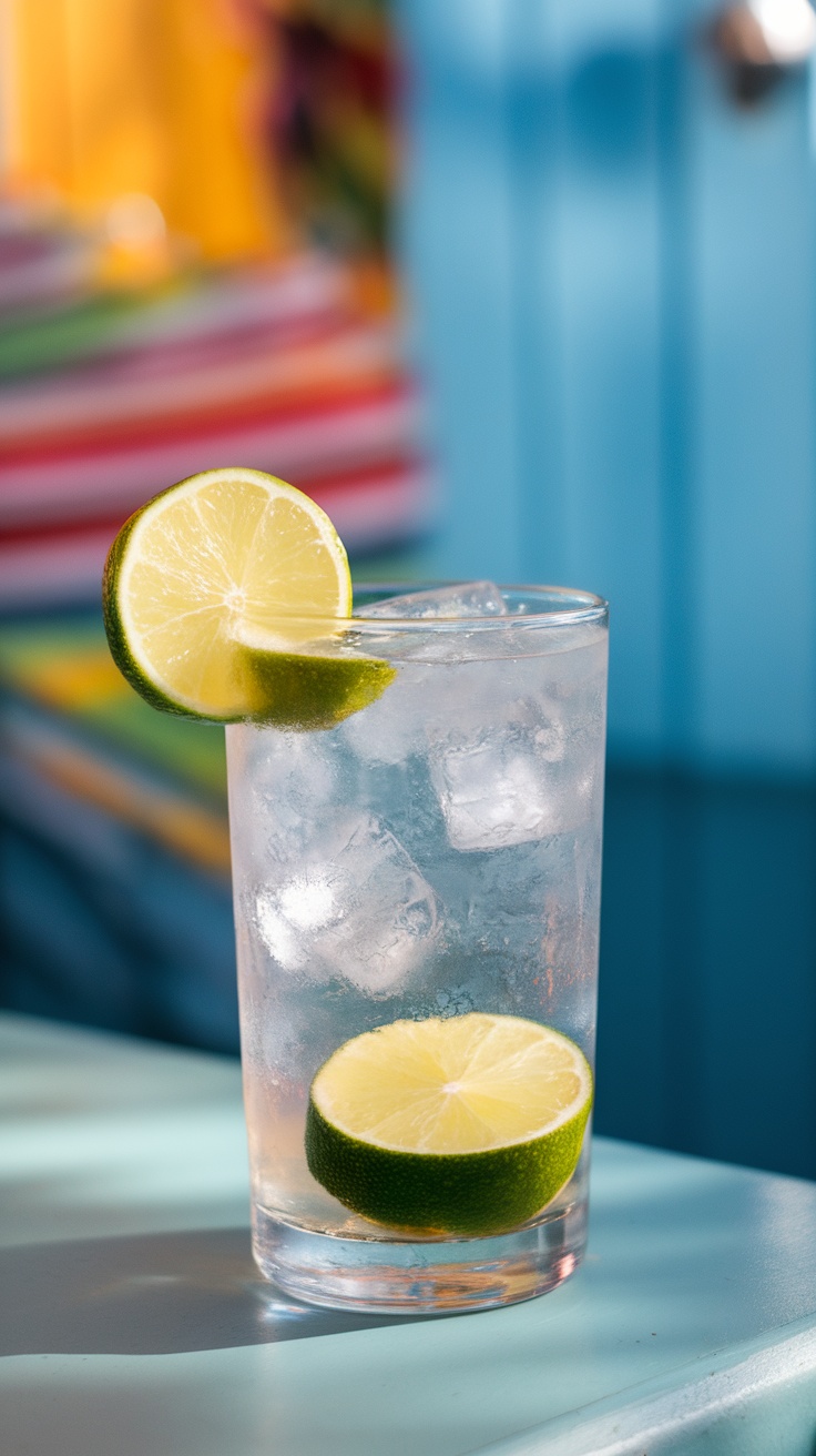 A refreshing glass of tequila tonic with lime slices