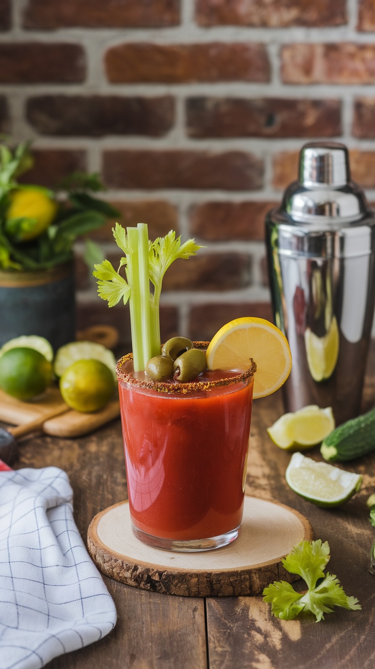 A refreshing Bloody Mary cocktail served with garnishes