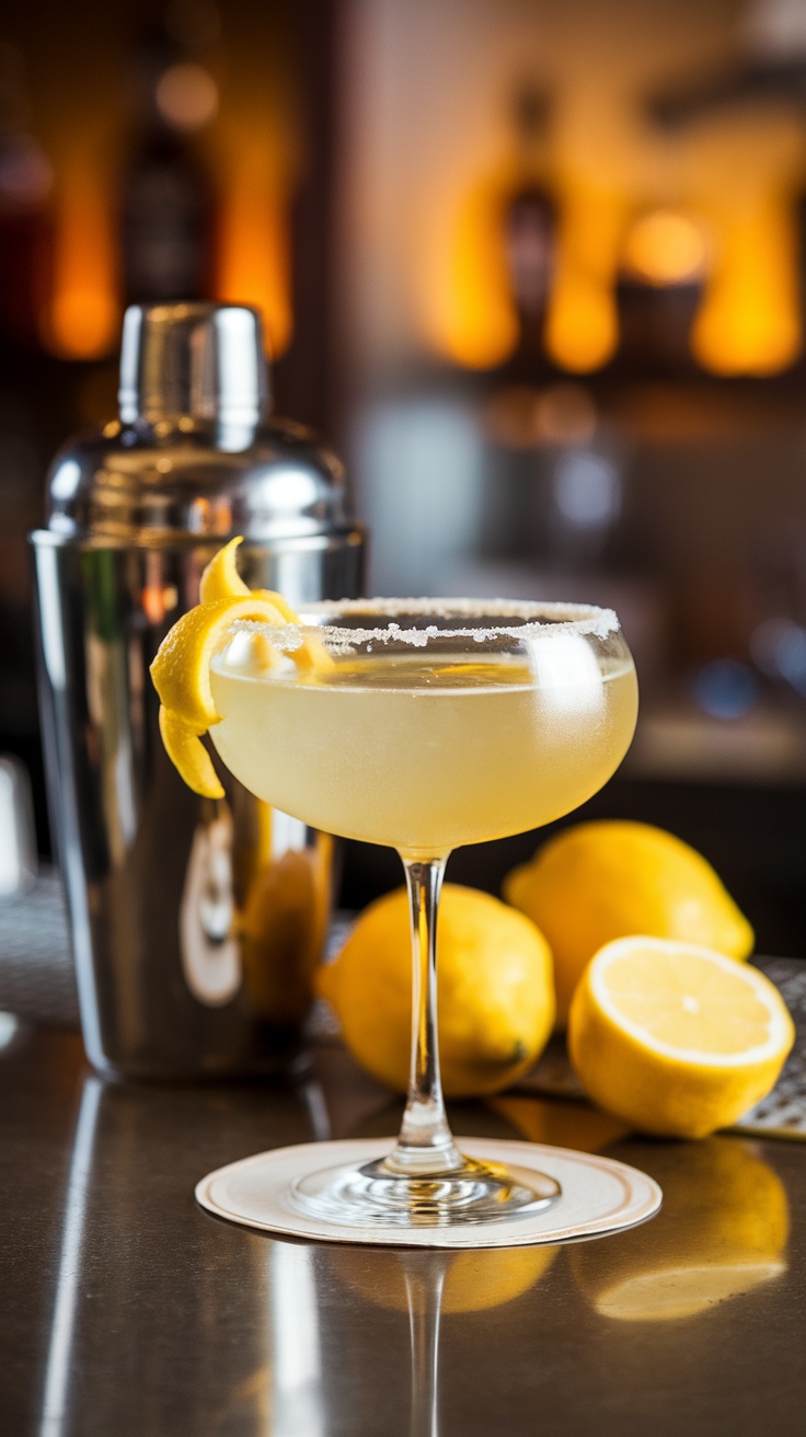 A beautifully crafted Lemon Drop Martini with a sugared rim and lemon garnish