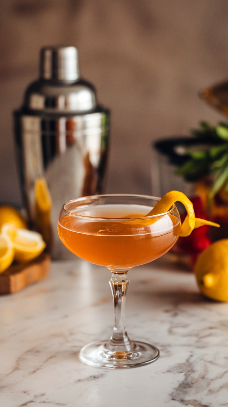 A classy Sidecar cocktail with a lemon twist garnish.