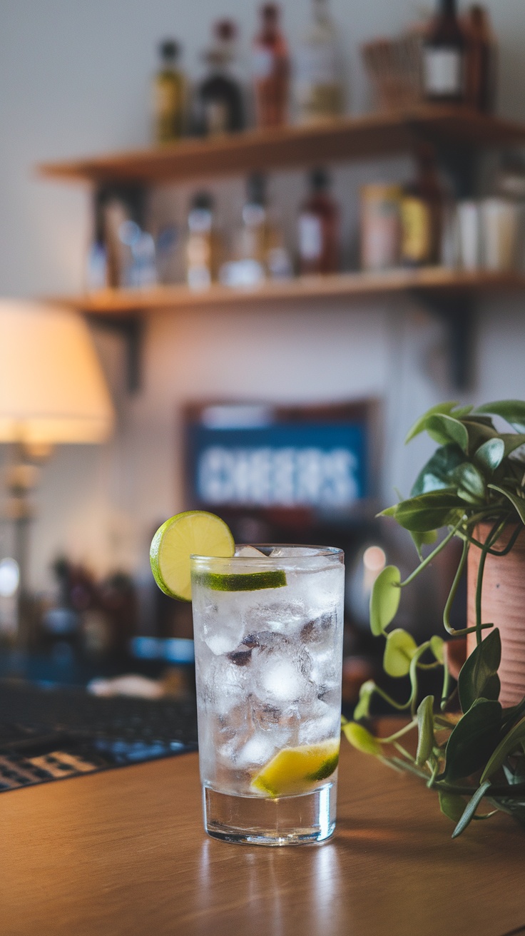 A refreshing Vodka Tonic garnished with lime slices