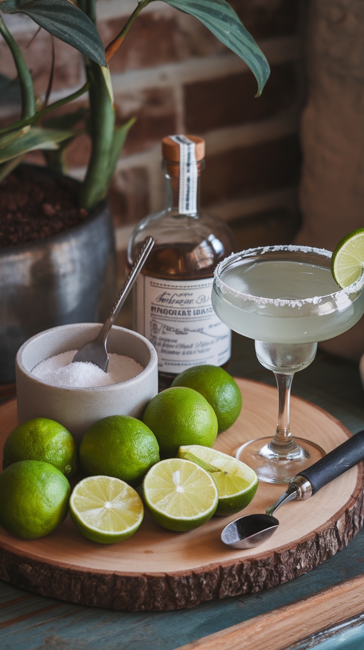 A classic Margarita cocktail with lime and salt garnish